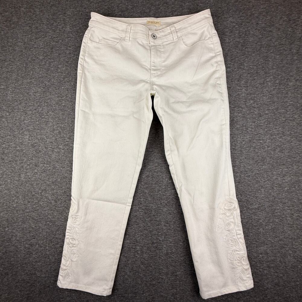 Coldwater Creek Embroidered Floral Cutout White Denim Jeans Stretch Women's 8
